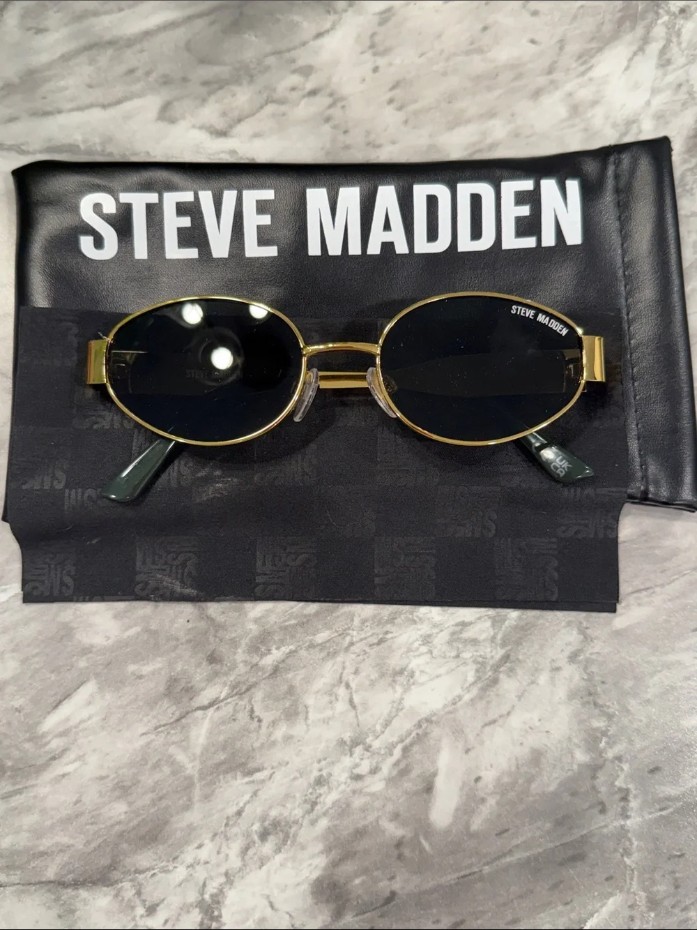 Steve Madden Gold Frame Black Lens Oval Sunglasses - Men's Fashion